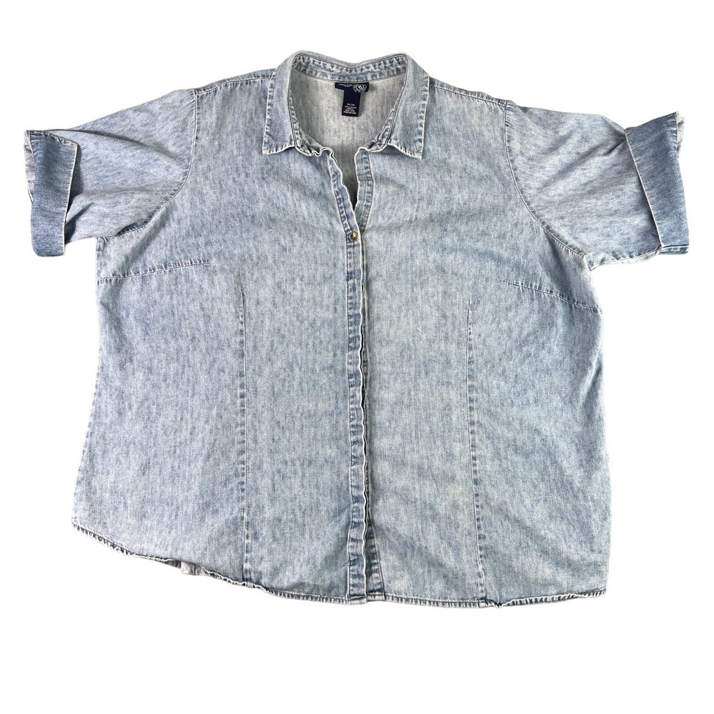 Venezia Jeans Button Down Short Sleeve Light Wash Denim Blouse Size 26/28